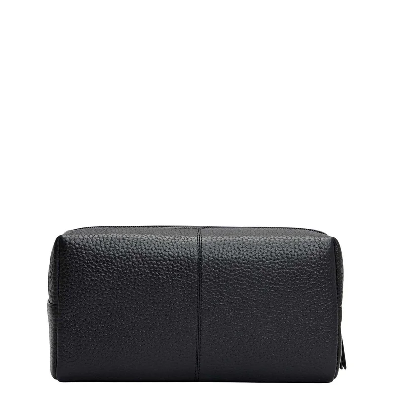 Da Milano Black Wax Leather Vanity Pouch - Black  | Best Price UAE